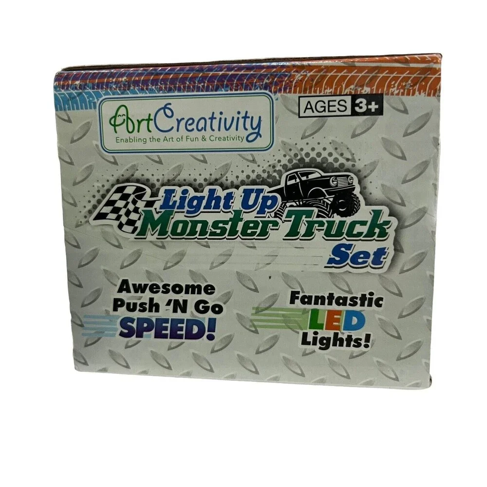 ArtCreativity Light Up Monster Truck Set For Boys And Girls LED Push N Go